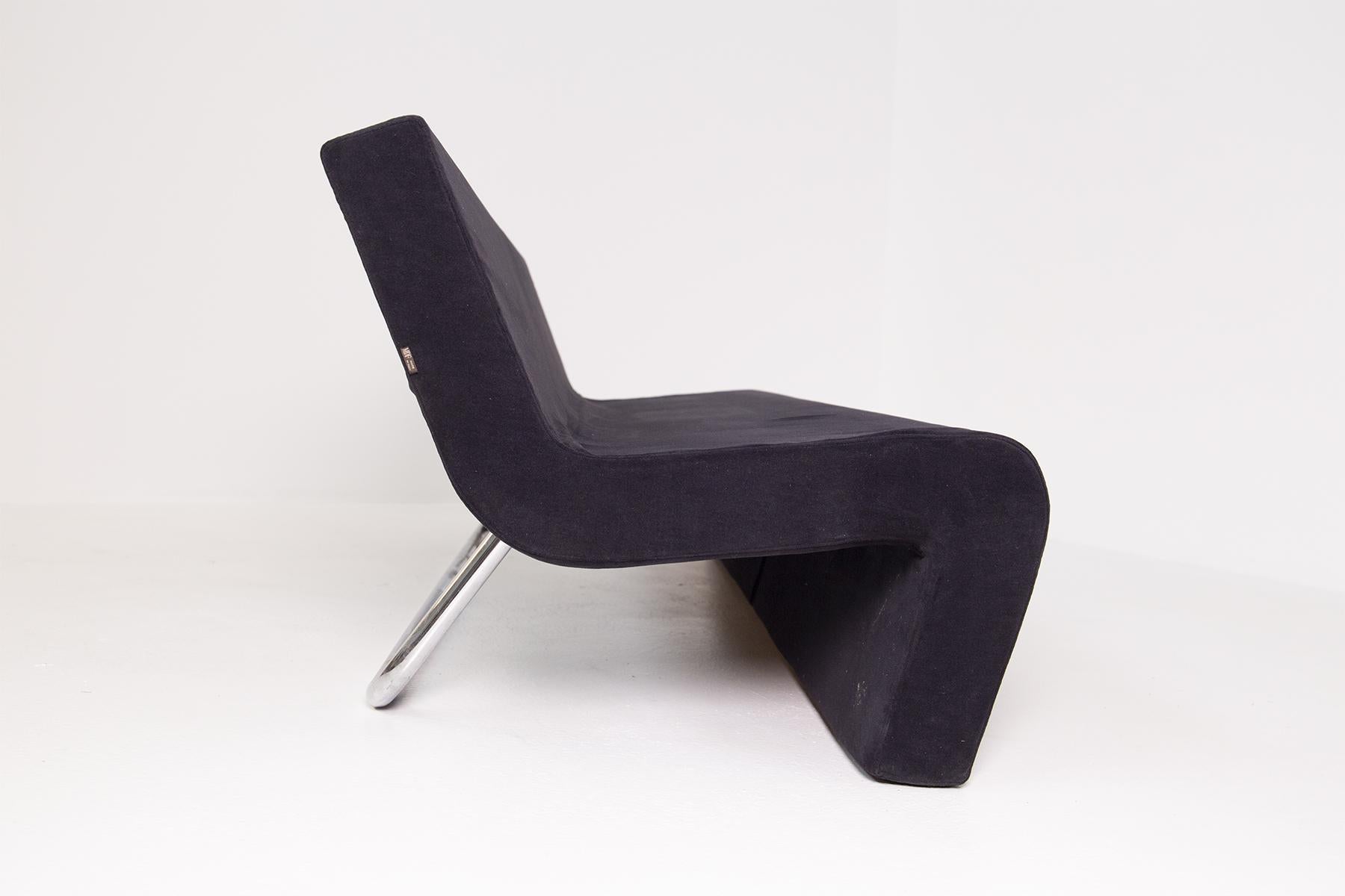 Postmodern Italian Sofa in Black Velvet and Steel by MDF Italia For Sale 5