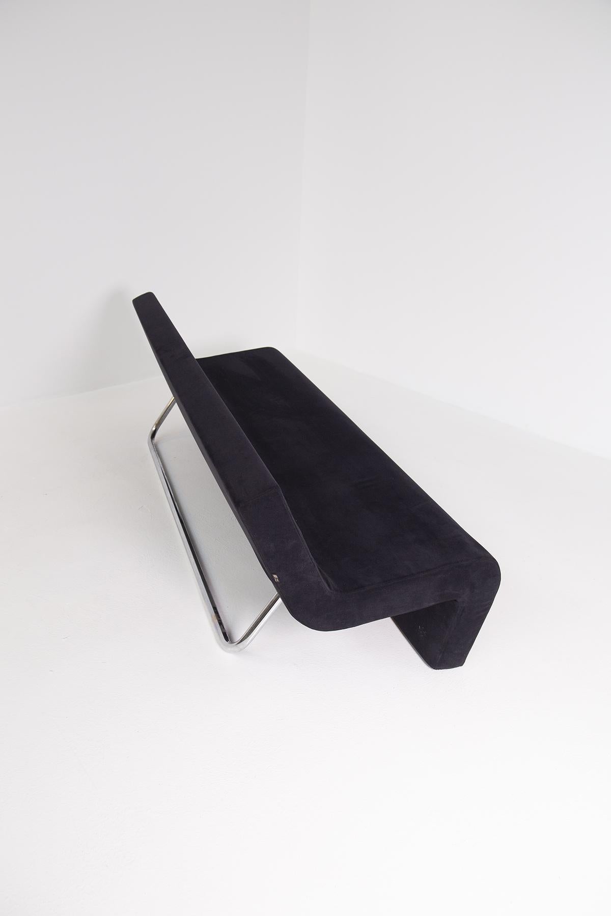 Italian Sofa in Black Velvet and Steel by MDF Italia For Sale 6