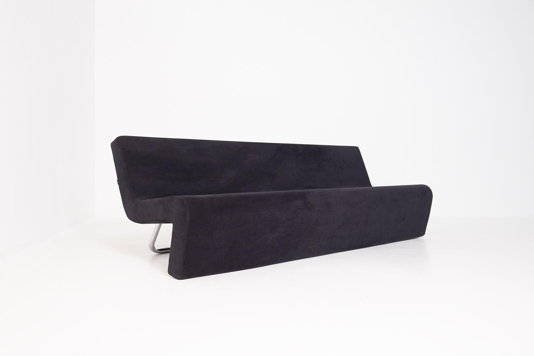 Modern Italian Sofa in Black Velvet and Steel by MDF Italia For Sale