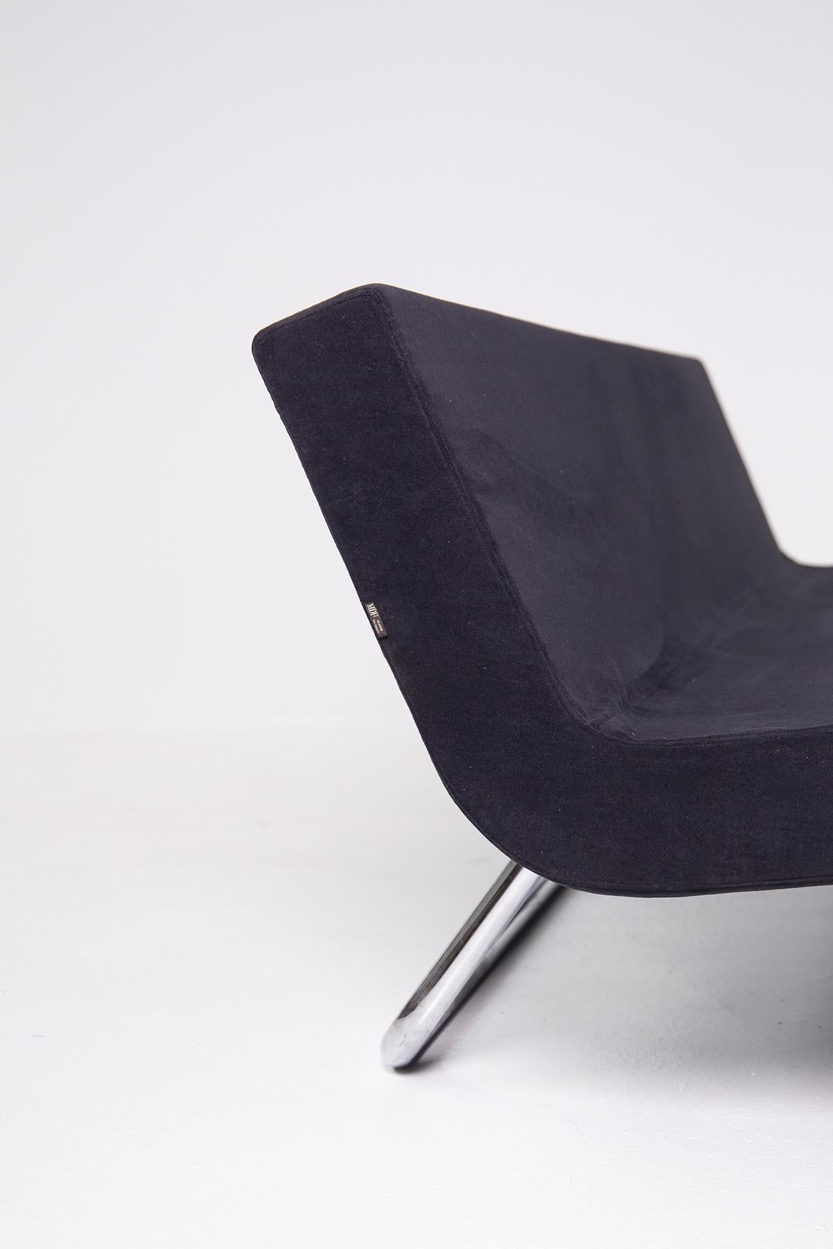 Metal Postmodern Italian Sofa in Black Velvet and Steel by MDF Italia For Sale