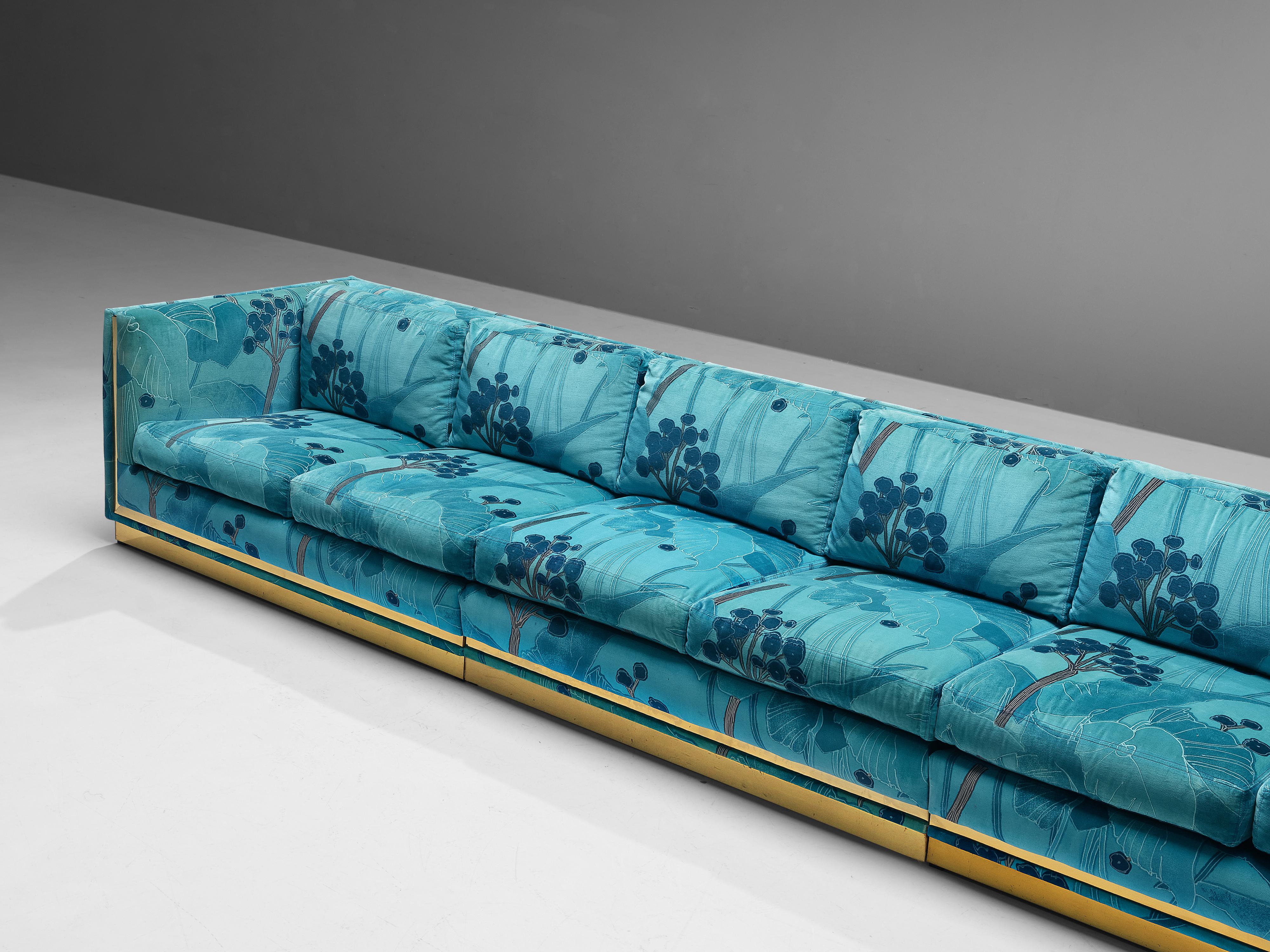 Italian Sofa in Blue and Turquoise Flower Upholstery In Good Condition In Waalwijk, NL