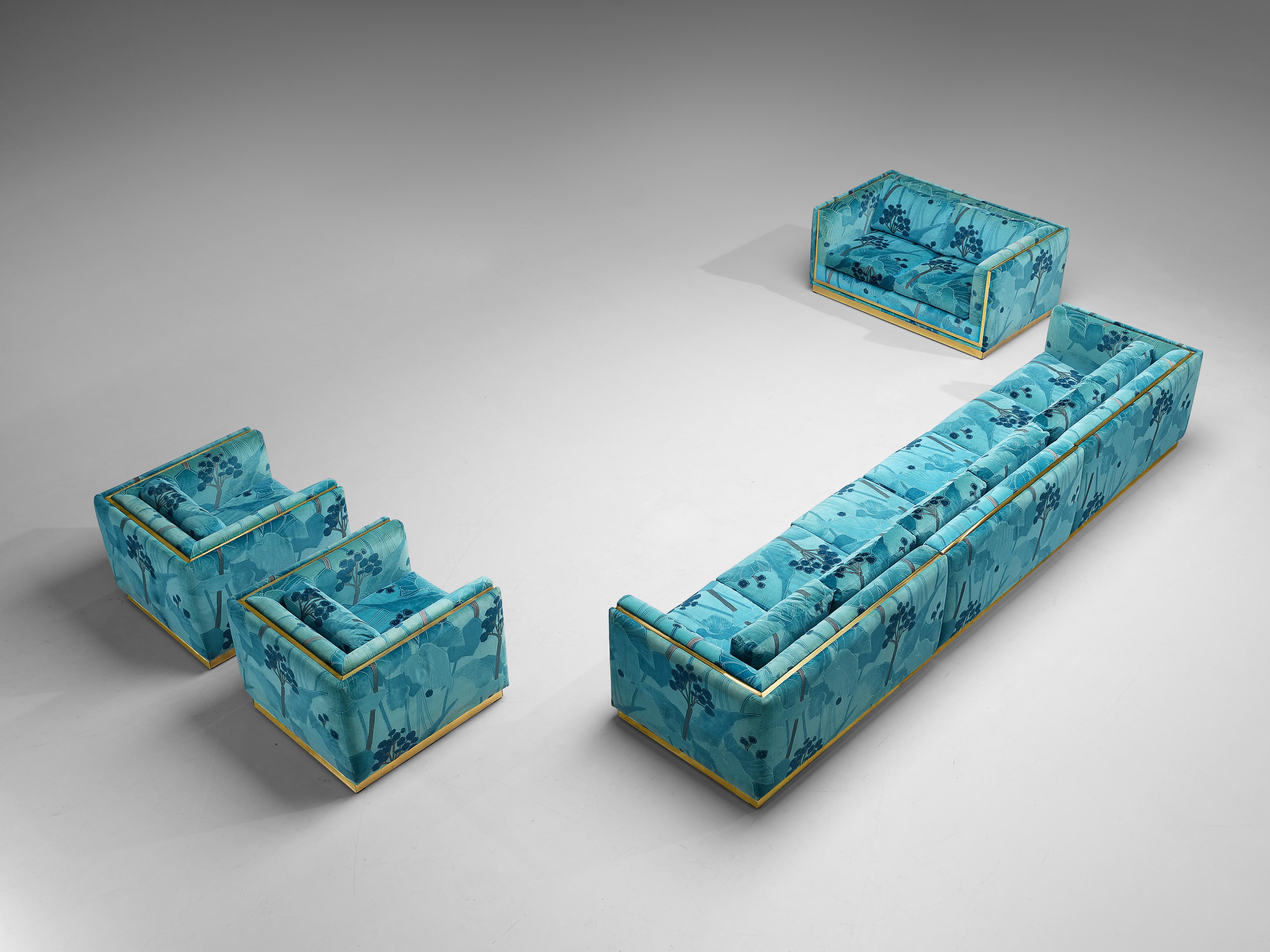 Late 20th Century Italian Sofa in Blue and Turquoise Flower Upholstery