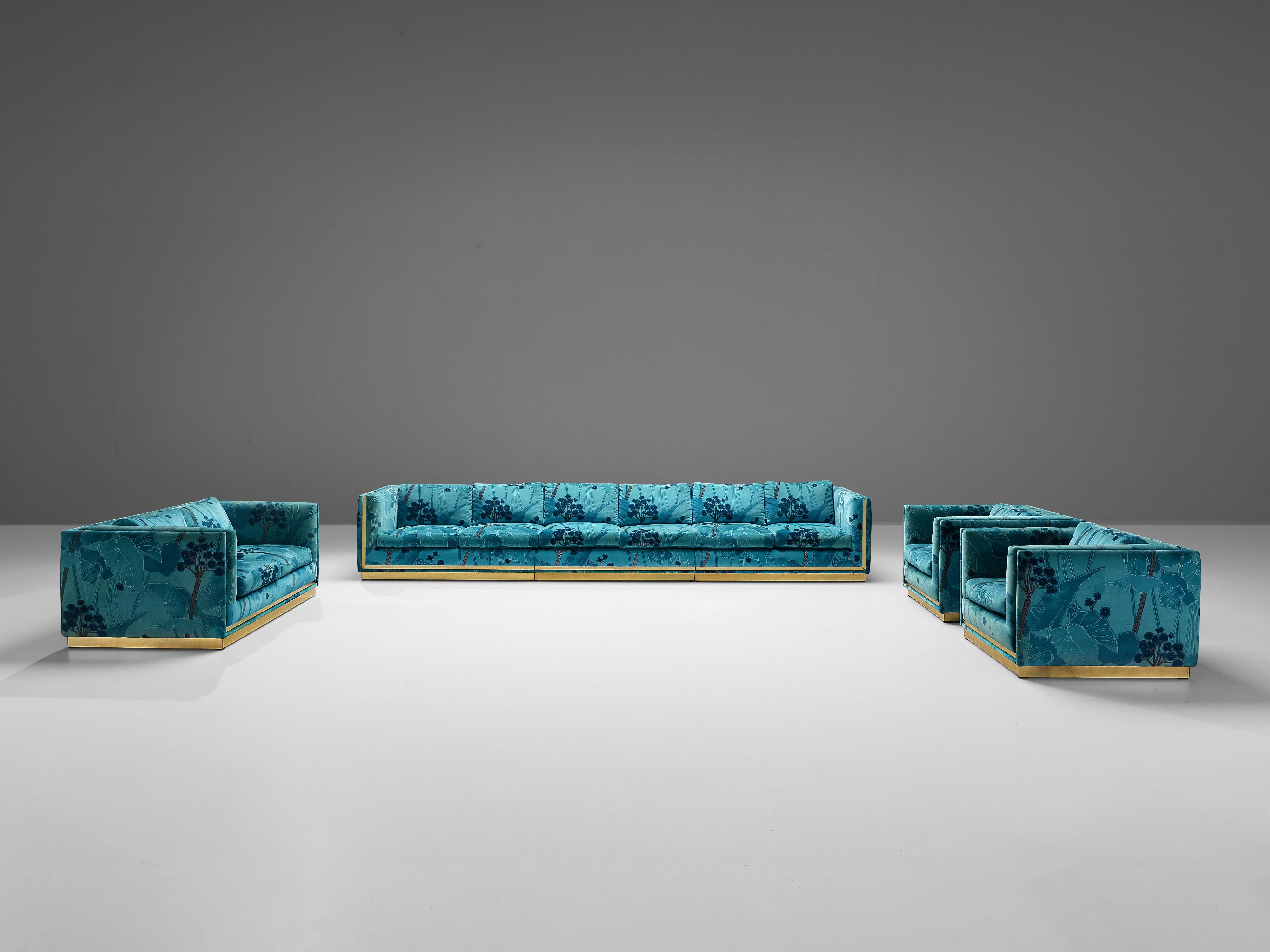 Italian Sofa in Blue and Turquoise Flower Upholstery 2