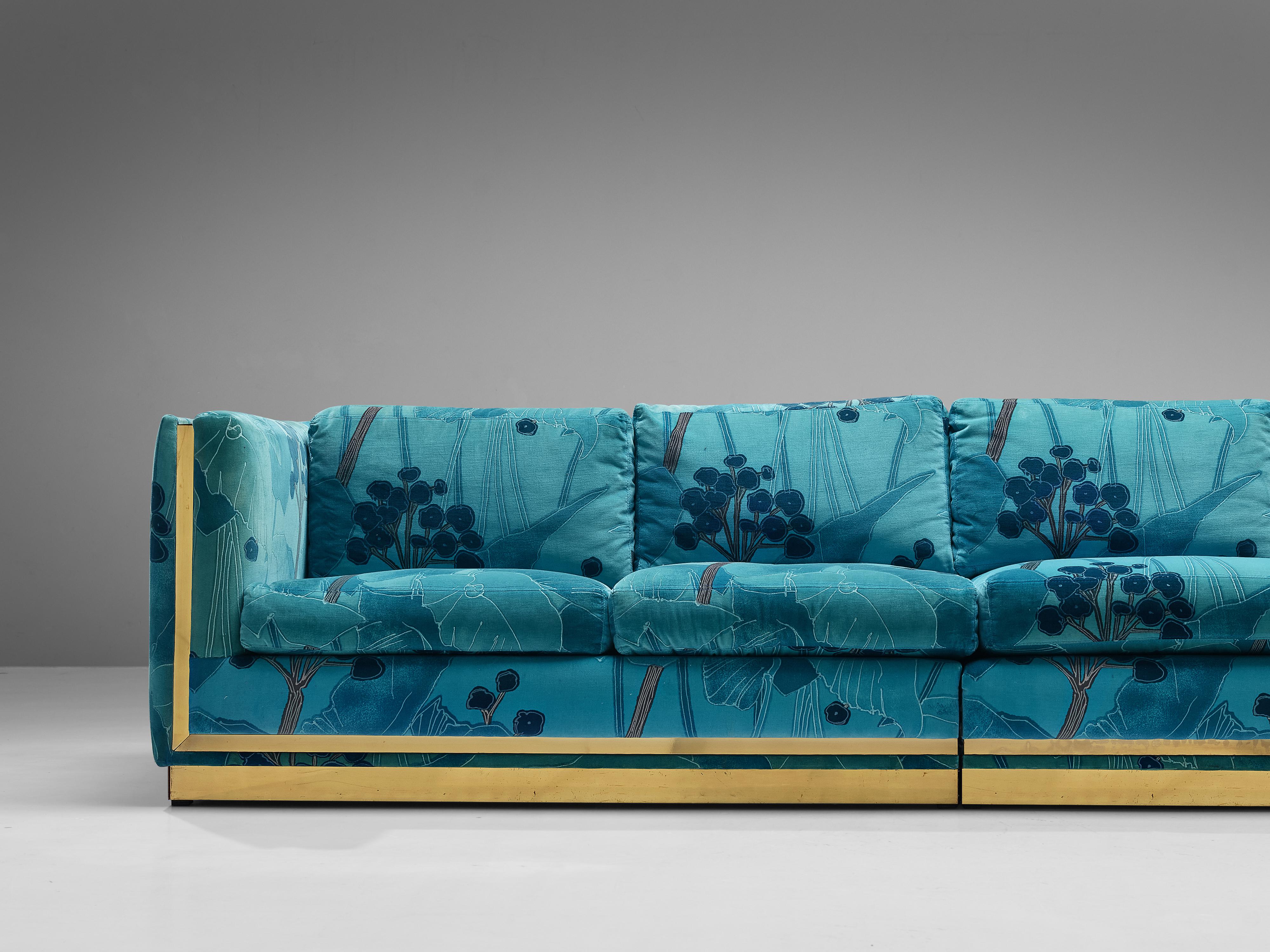 Italian Sofa in Blue and Turquoise Flower Upholstery 3