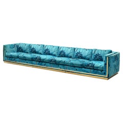 Italian Sofa in Blue and Turquoise Flower Upholstery