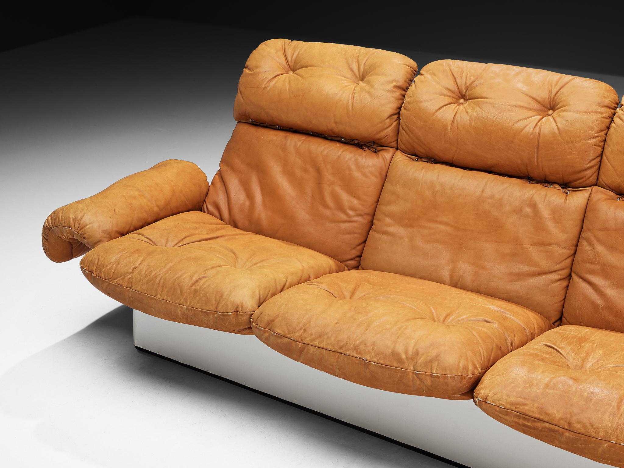 Italian Sofa in Cognac Leather and Aluminum en vente 3