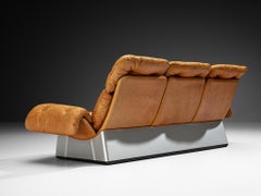 Canapé italien en cuir et aluminium couleur cognac