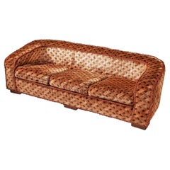Italian Sofa in Copper Brown Patterned Velvet