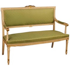 Italian Sofa in Lacquered and Giltwood in Louis XVI Style from 20th Century