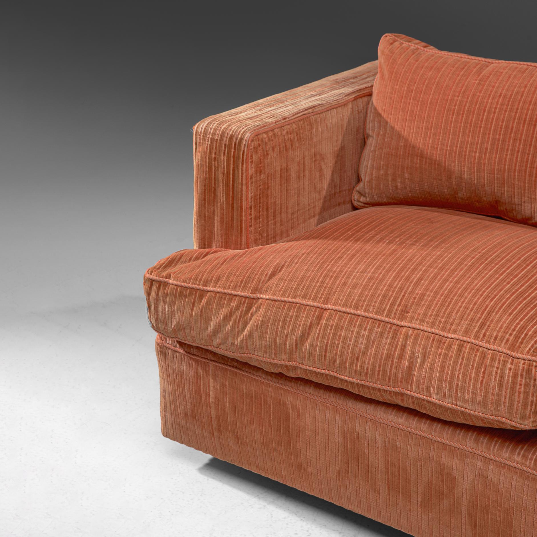 Mid-Century Modern Italian Sofa in Peach Corduroy Velvet 
