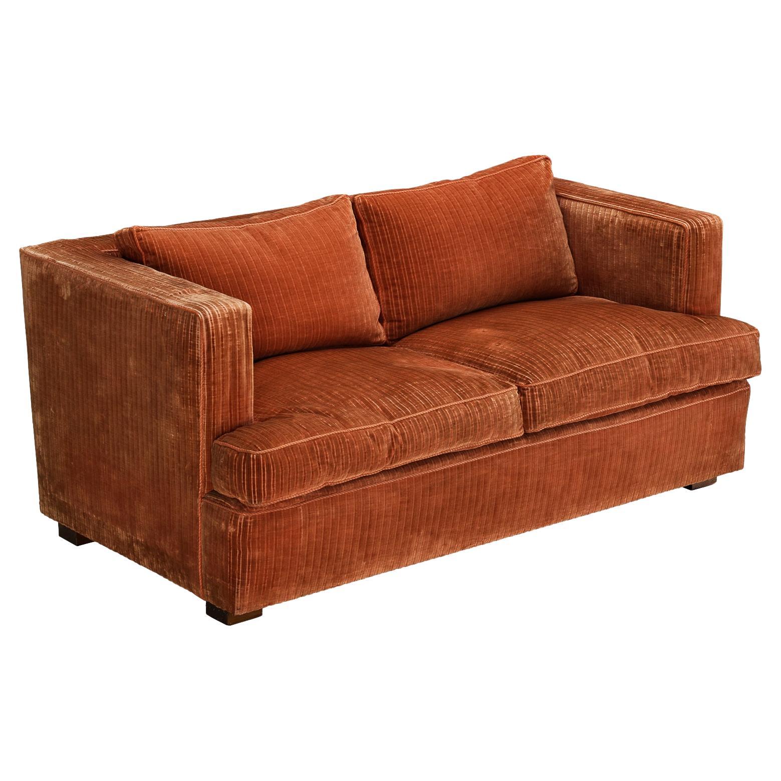 Italian Sofa in Peach Corduroy Velvet  For Sale