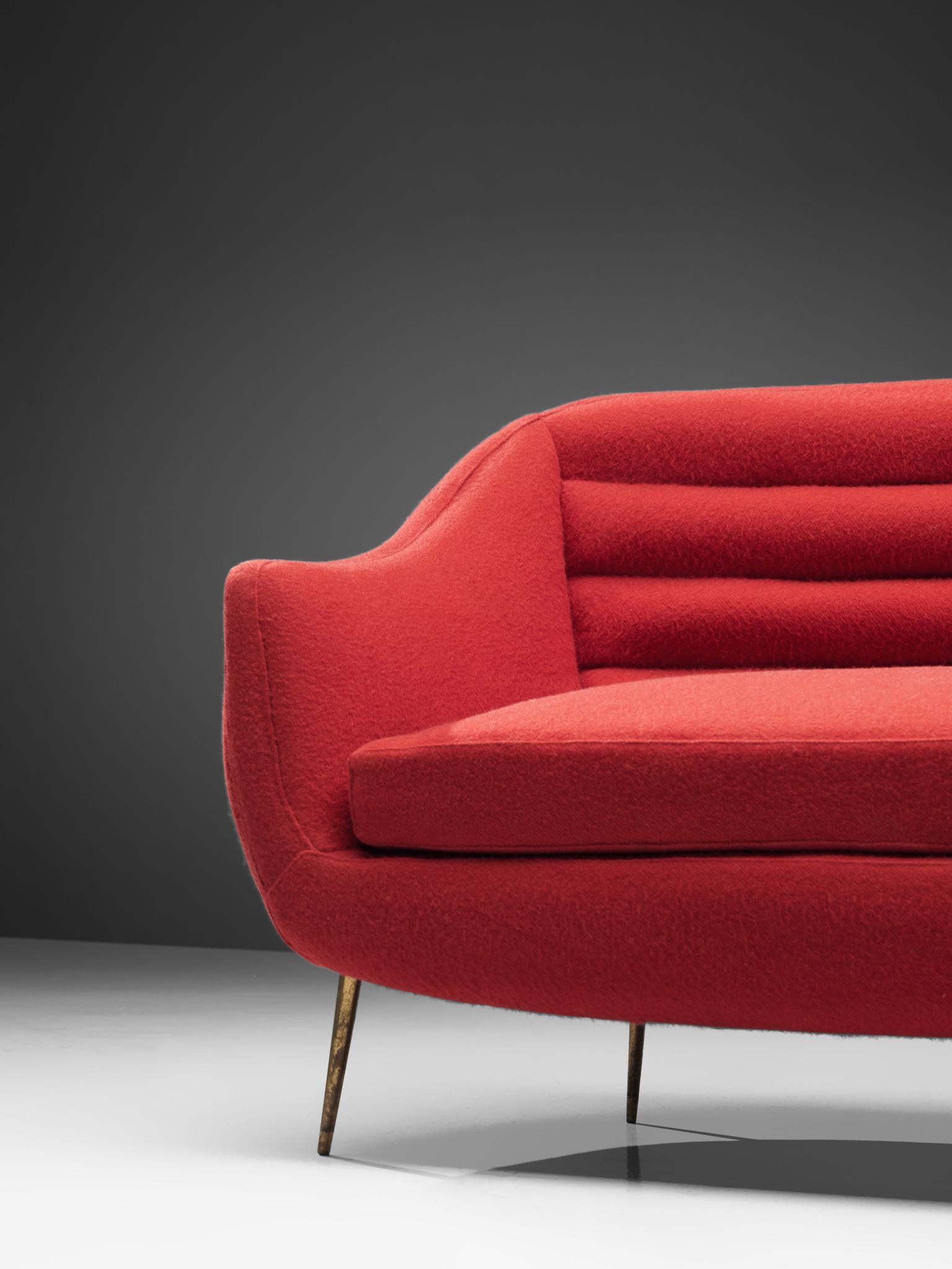 Mid-Century Modern Italian Sofa in Red Fabric, 1950s