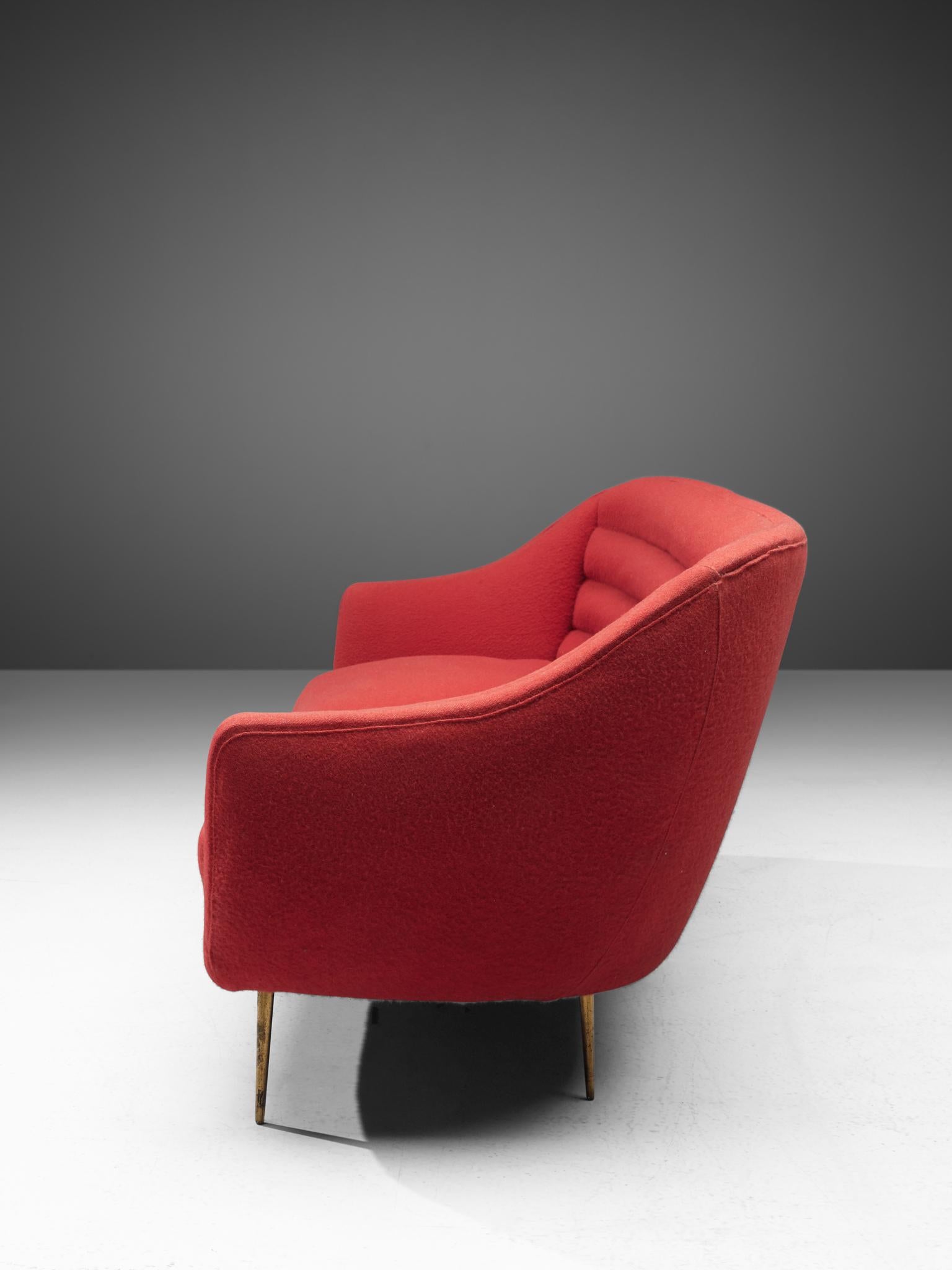 Italian Sofa in Red Fabric, 1950s In Fair Condition In Waalwijk, NL
