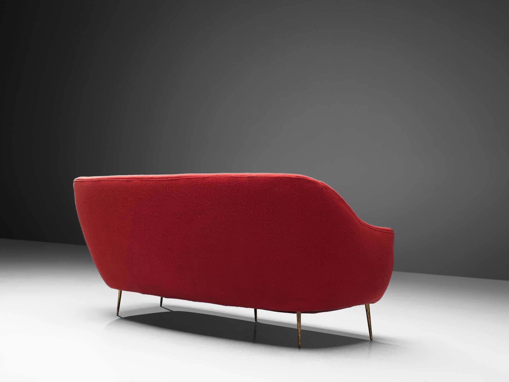 Mid-20th Century Italian Sofa in Red Fabric, 1950s