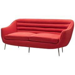 Italian Sofa in Red Fabric, 1950s