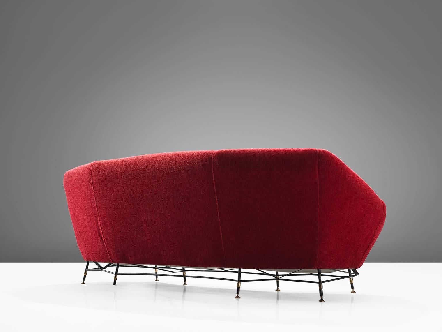 Italian Sofa in Red Fabric and Metal, circa 1950 In Good Condition In Waalwijk, NL