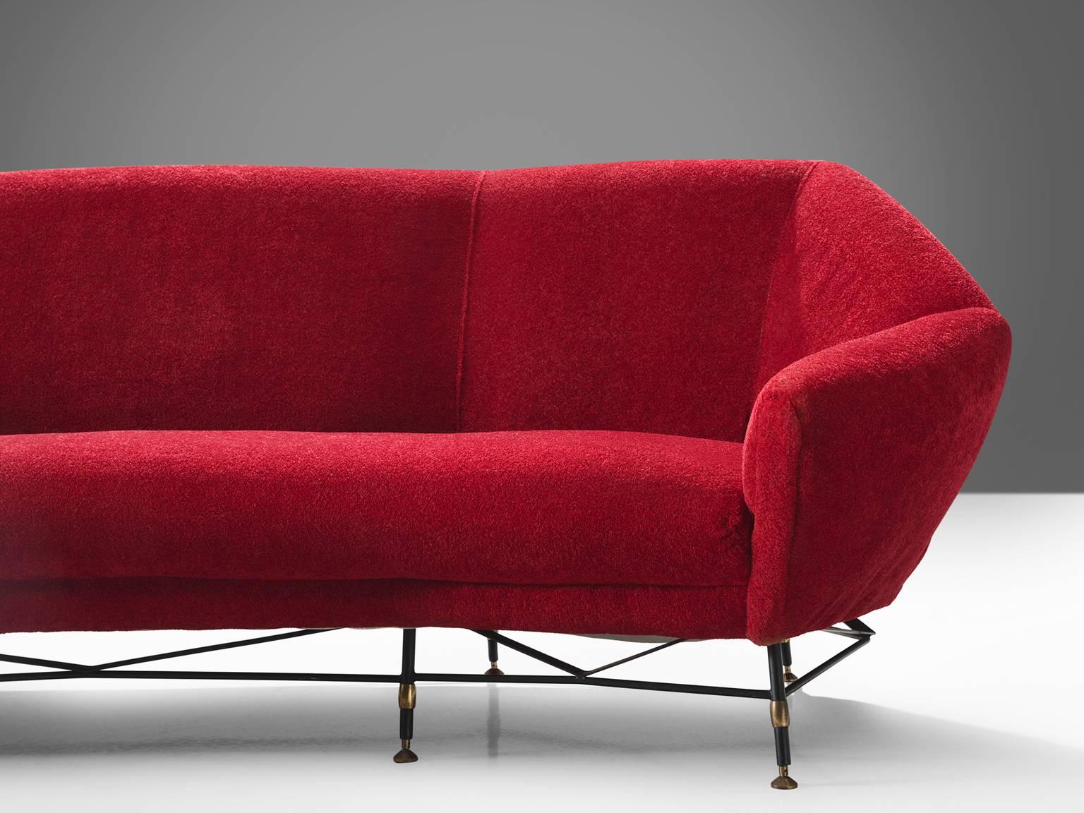 Mid-20th Century Italian Sofa in Red Fabric and Metal, circa 1950