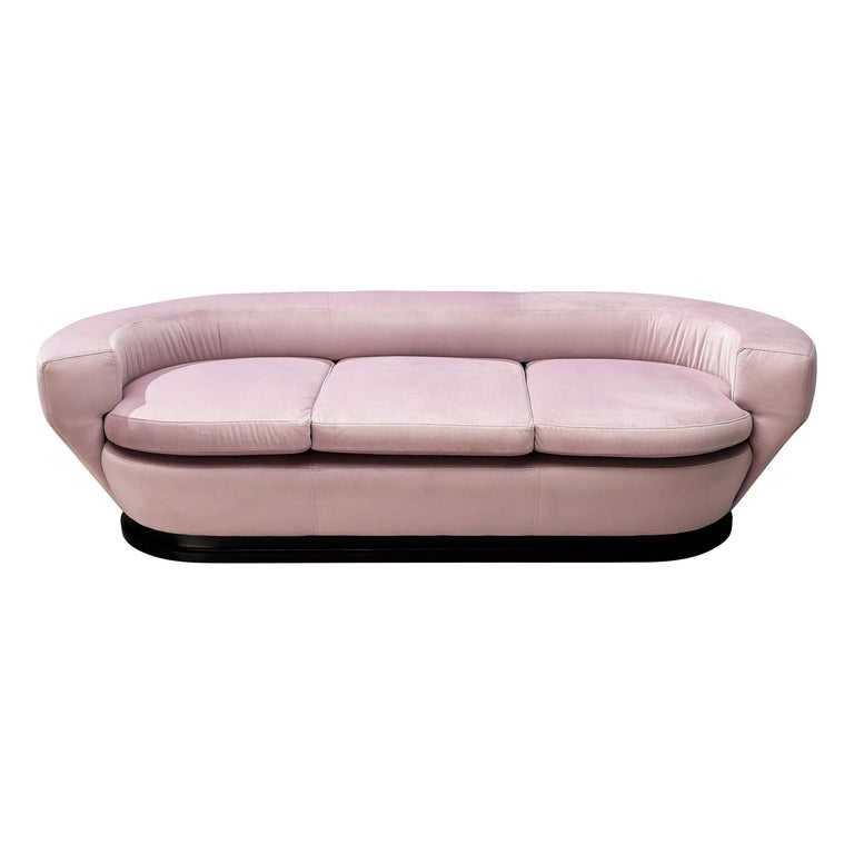 Italian Sofa In Soft Pink Ultrasuede, Soft Pink Leather Sofa
