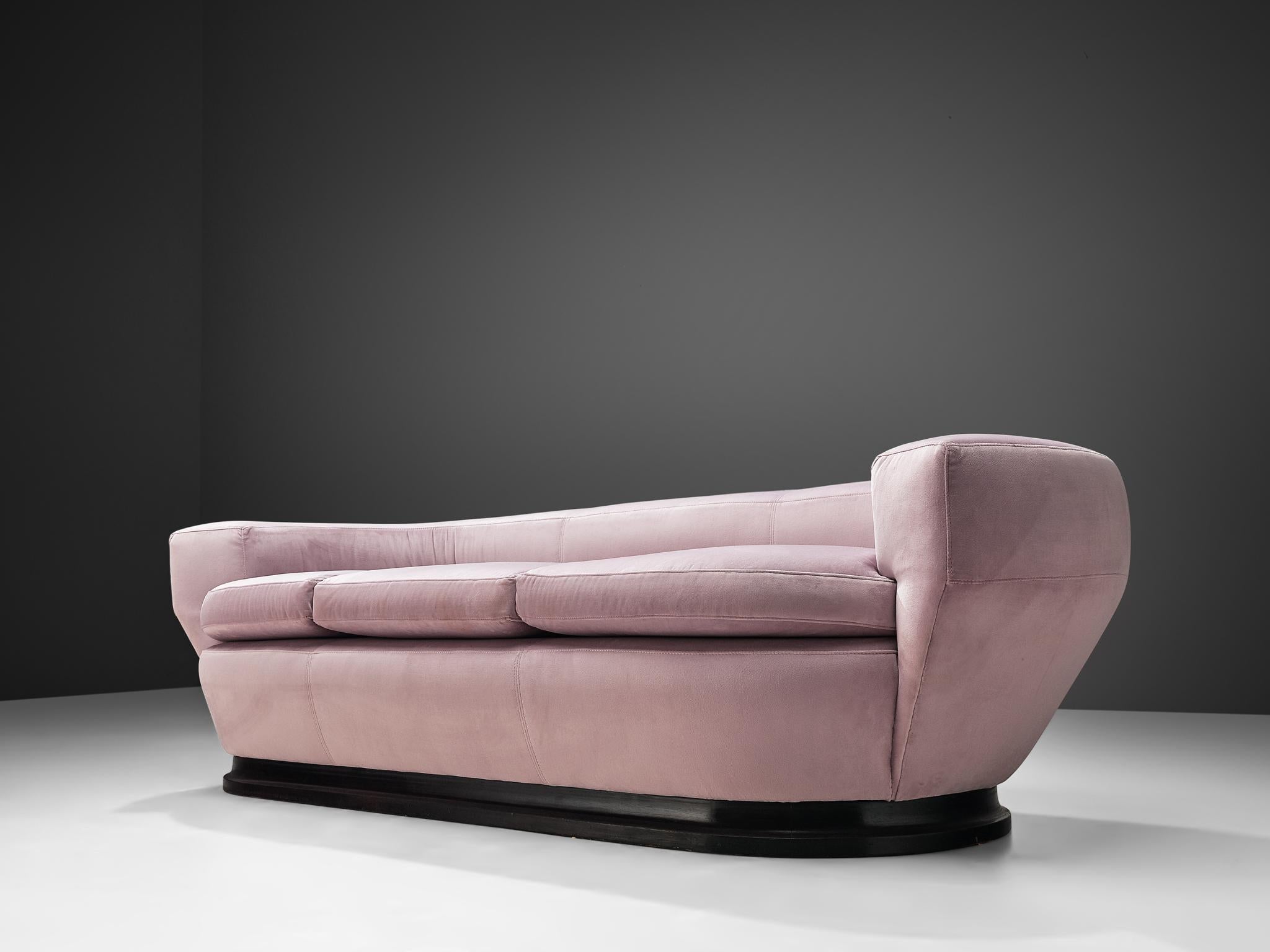 Mid-Century Modern Italian Sofa in Soft Pink Velour Upholstery