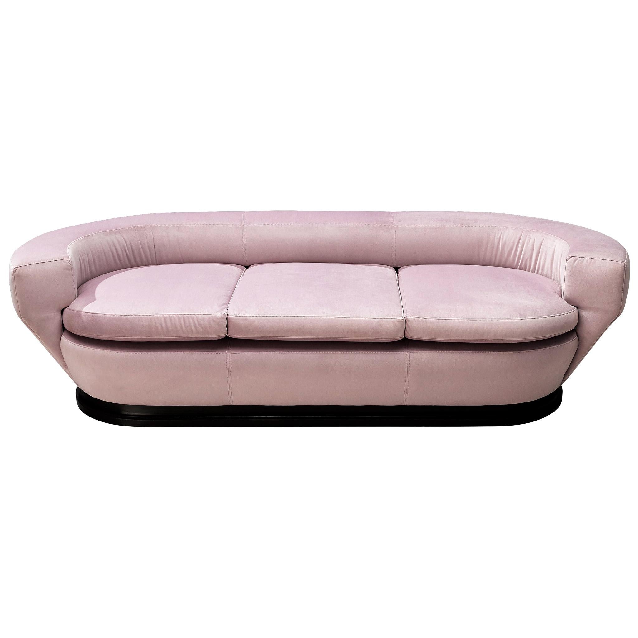 Italian Sofa in Soft Pink Velour Upholstery
