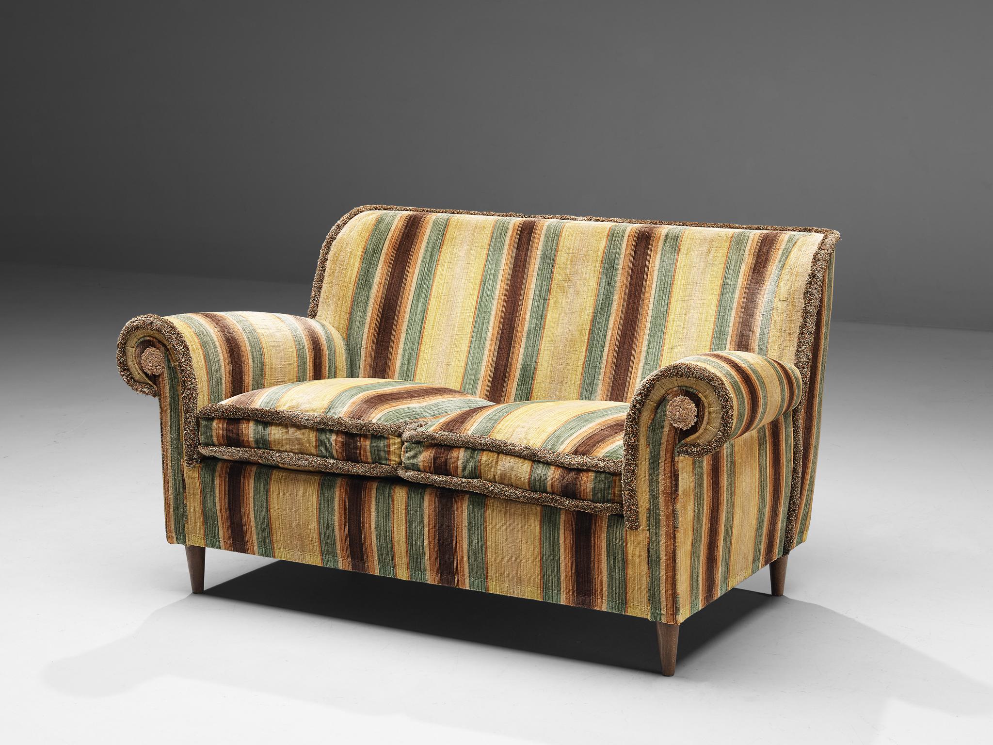 Mid-Century Modern Italian Sofa in Striped Velvet Upholstery 