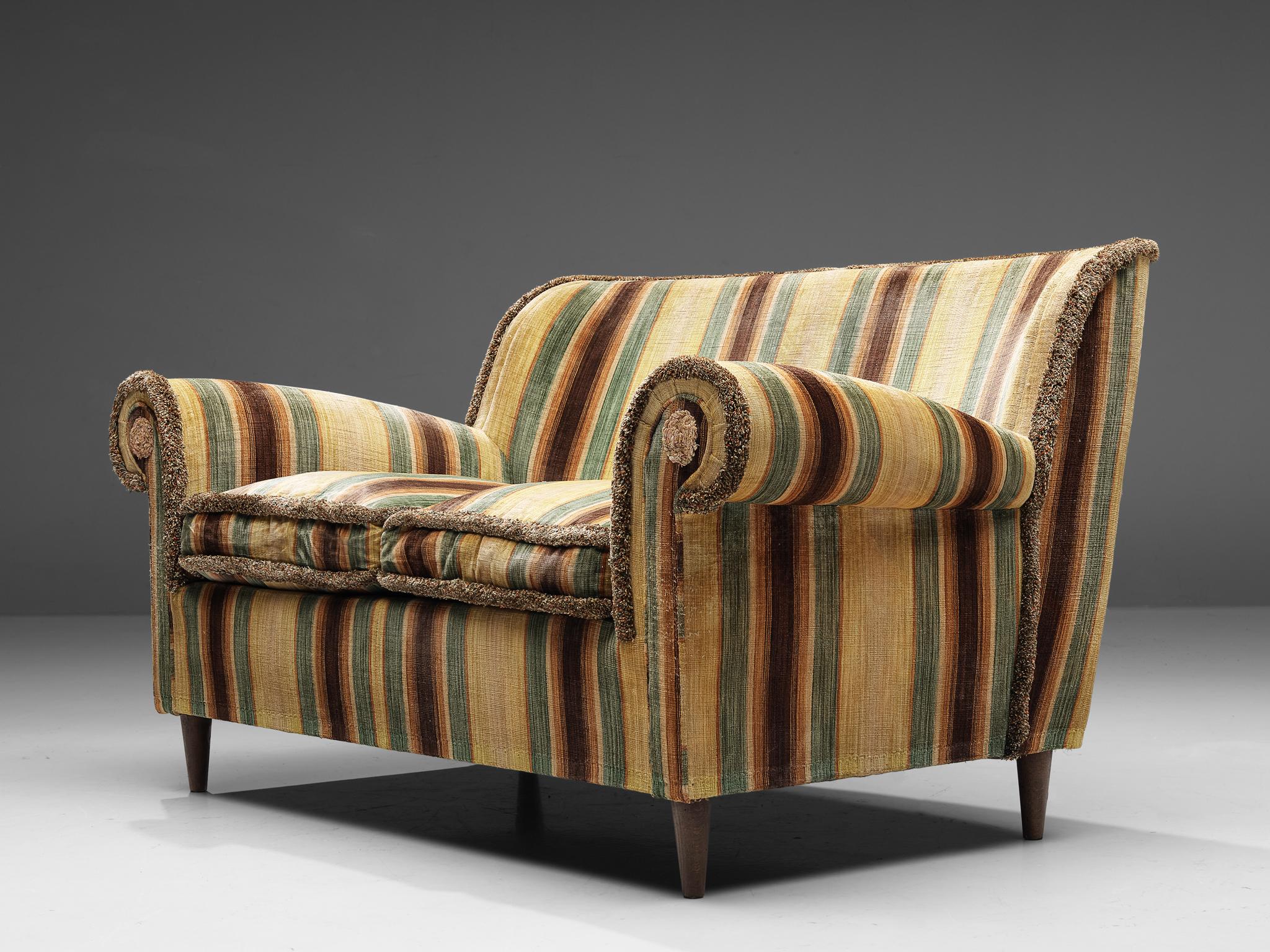 Mid-20th Century Italian Sofa in Striped Velvet Upholstery 