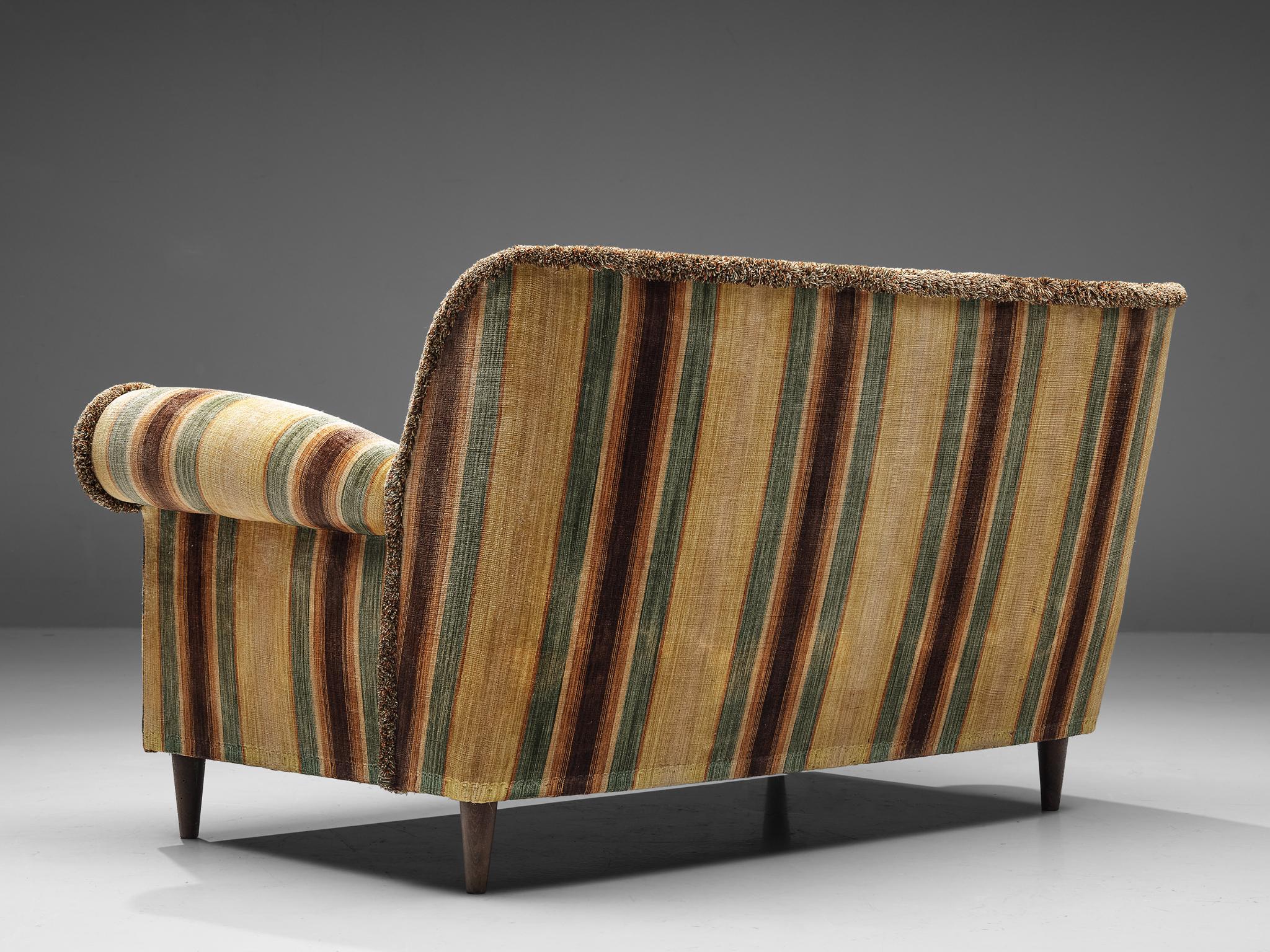 Fabric Italian Sofa in Striped Velvet Upholstery 