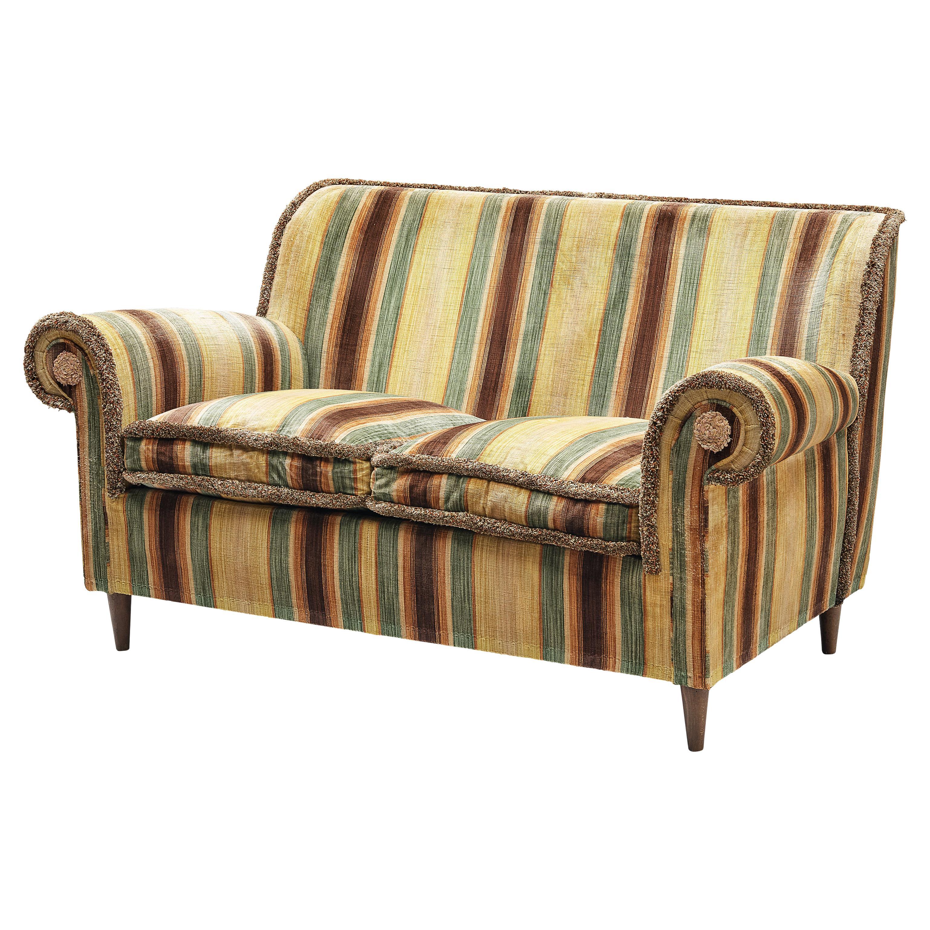 Italian Sofa in Striped Velvet Upholstery