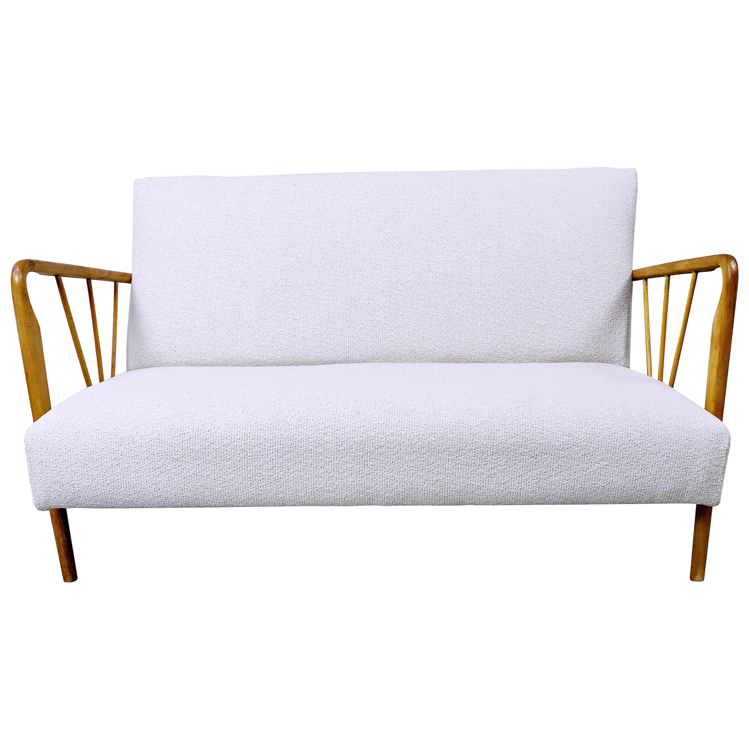 Mid-Century Modern Italian Sofa in Style of Paolo Buffa, White Fabric 