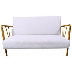 Vintage Mid-Century Modern Italian Sofa in Style of Paolo Buffa, White Fabric 