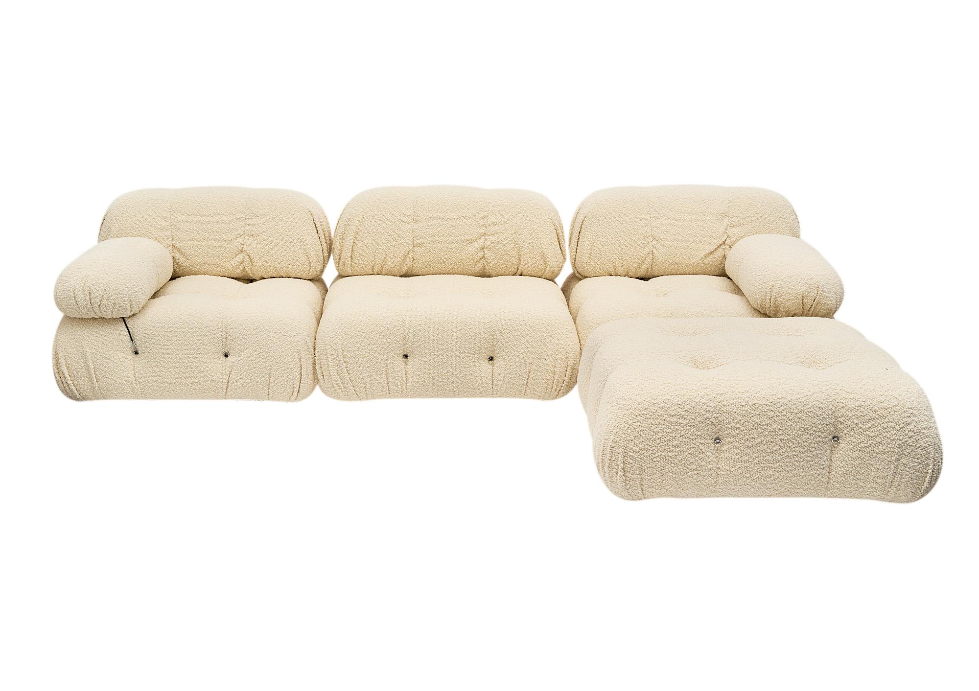 Custom sofa from Italy in the style of Mario Bellini’s Camaleonda modular sofa. Each piece alone is 38” in length by 39” in depth. The measurements listed are for the sofa as placed in the main photo.