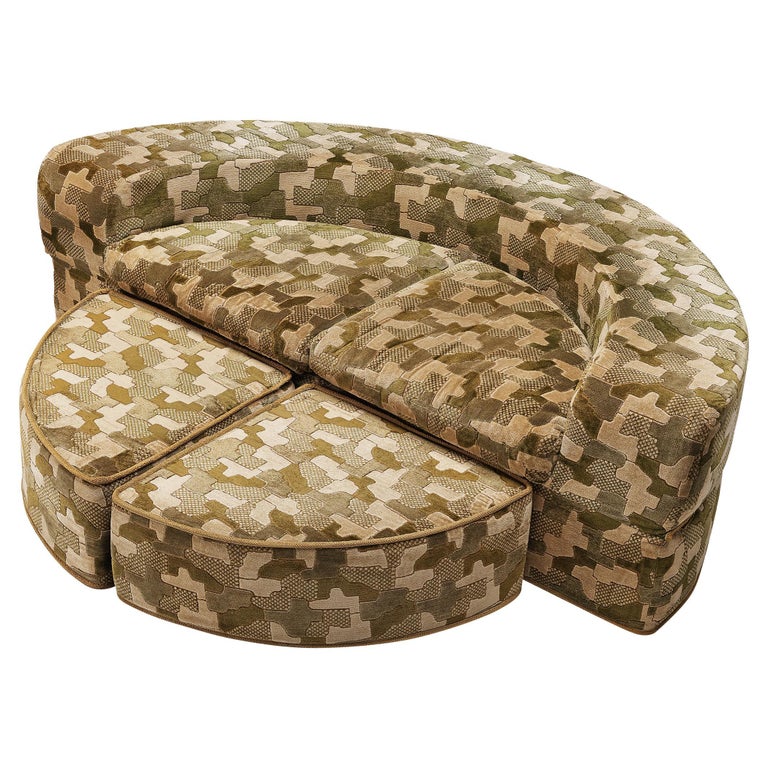 Italian Sofa or Circular Bed with Ottomans in Patterned Velvet