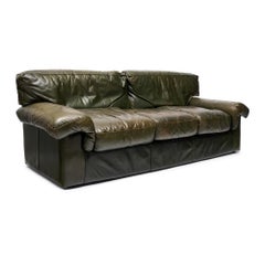 Italian Sofa, Patinated Full Grain Buffalo Leather, Circa 1970s