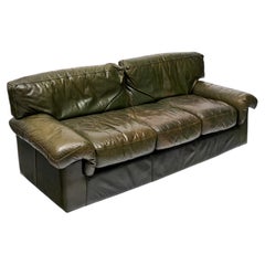 Italian Sofa, Patinated Full Grain Buffalo Leather, Circa 1970s