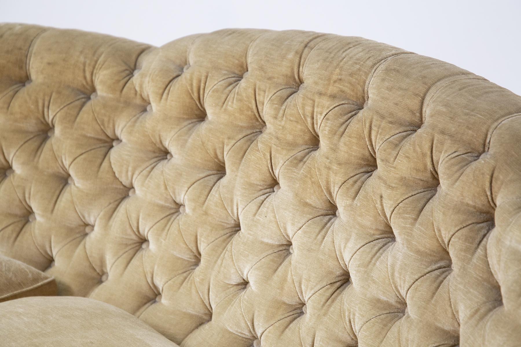 Italian Sofa Semi-Curved Quilted Yellow Fabric with Fringe 2
