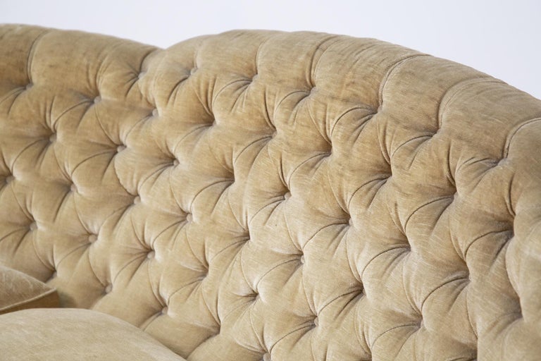 Italian Sofa Semi-Curved Quilted Yellow Fabric with Fringe 5