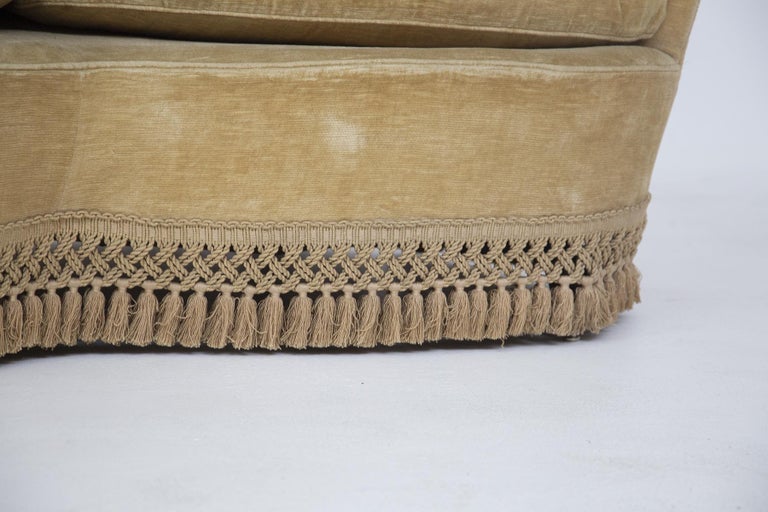 Italian Sofa Semi-Curved Quilted Yellow Fabric with Fringe 3