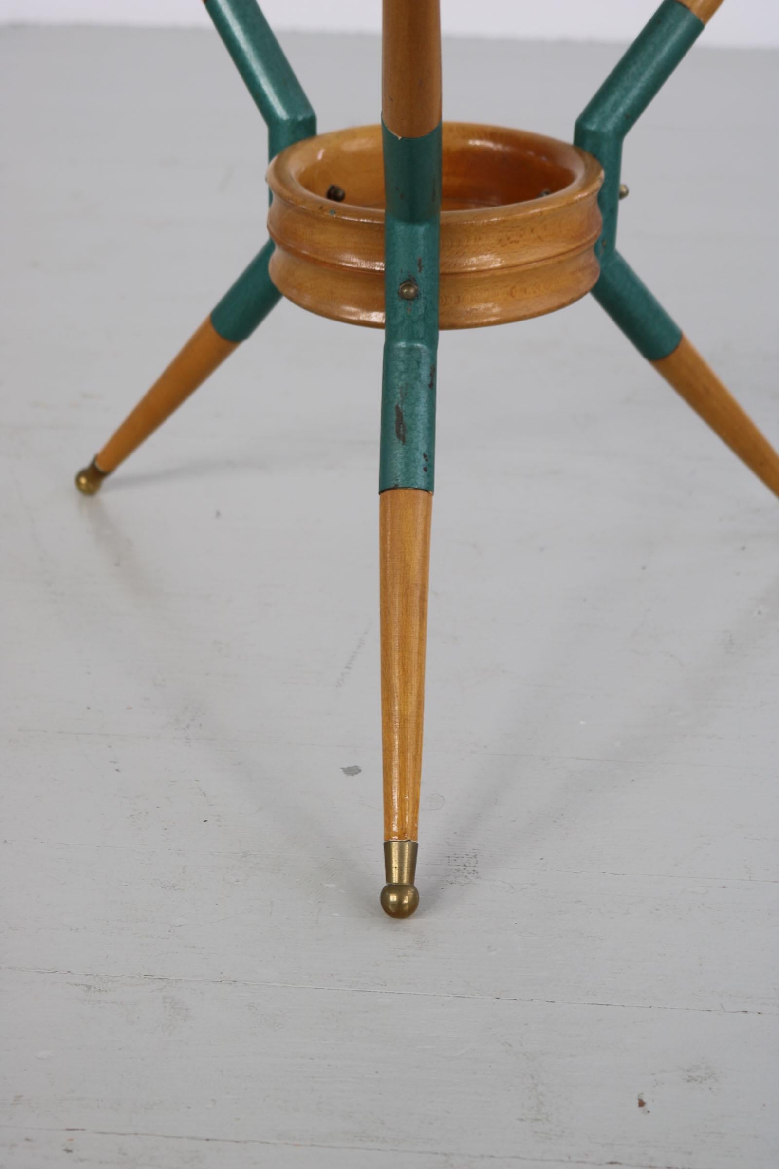 Brass Italian Sofa Table on Three Wooden Legs, 1950s For Sale