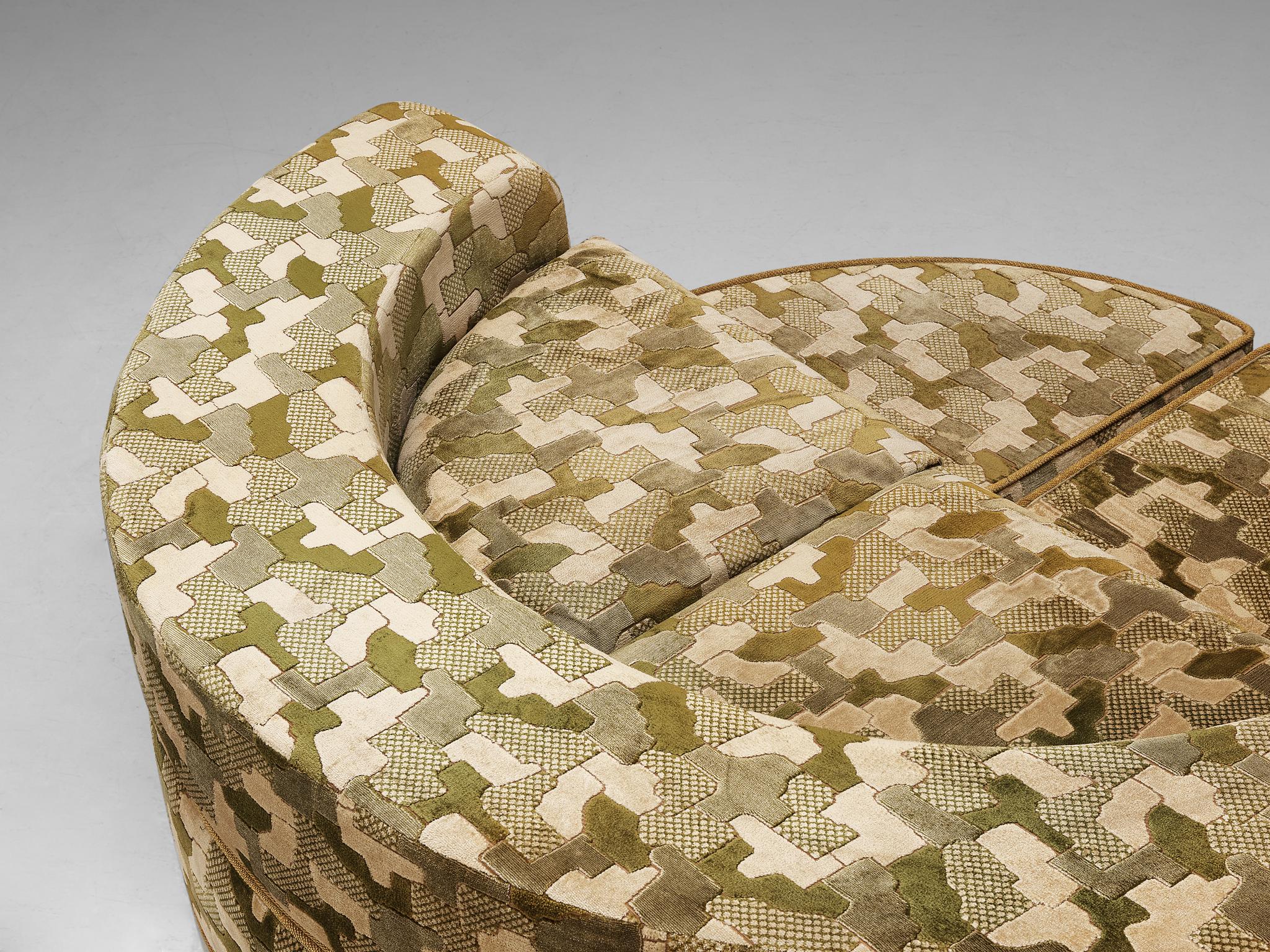 Mid-Century Modern Italian Sofa Transformable to Bed in Patterned Velvet Upholstery