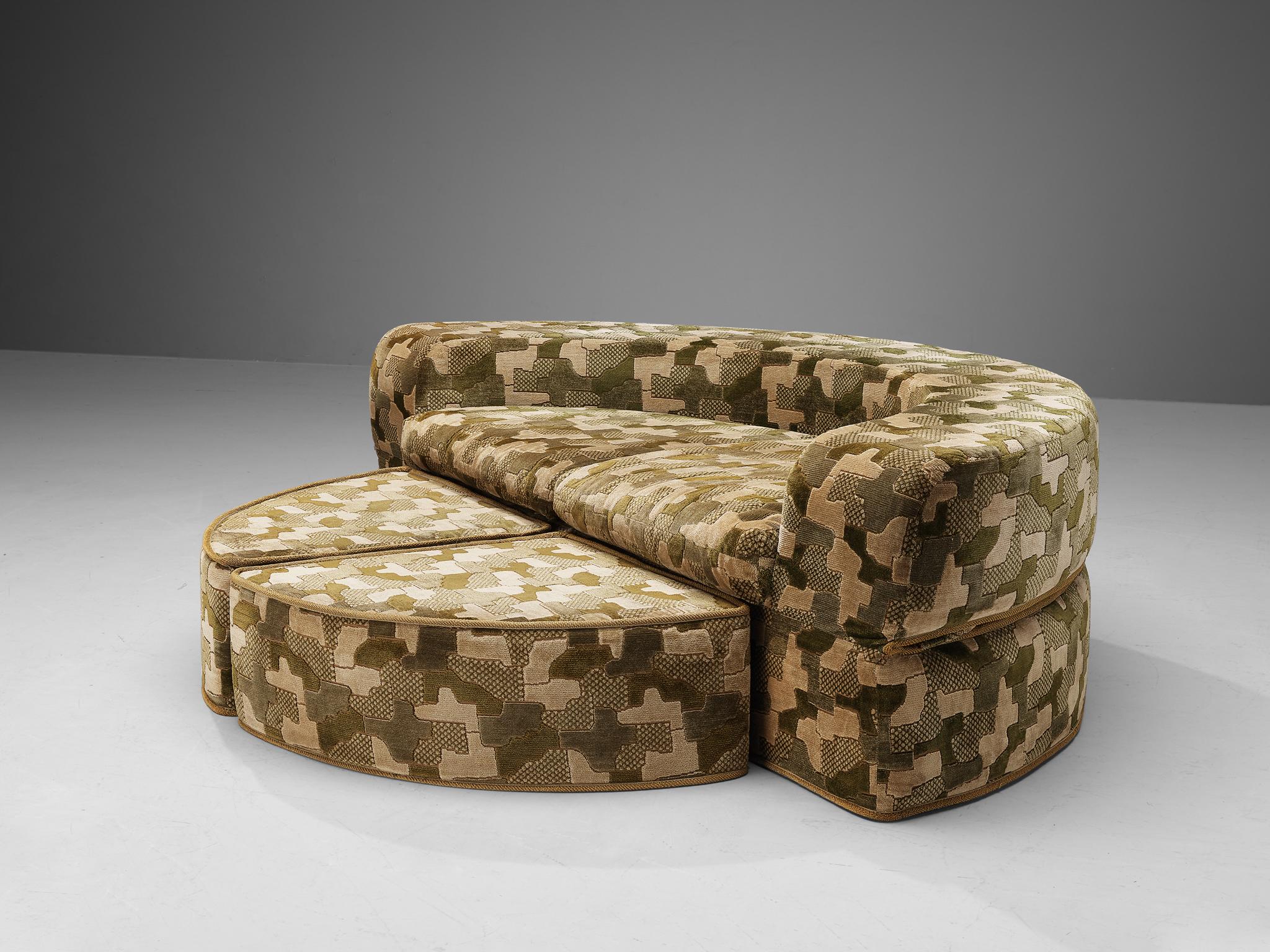 Fabric Italian Sofa Transformable to Bed in Patterned Velvet Upholstery