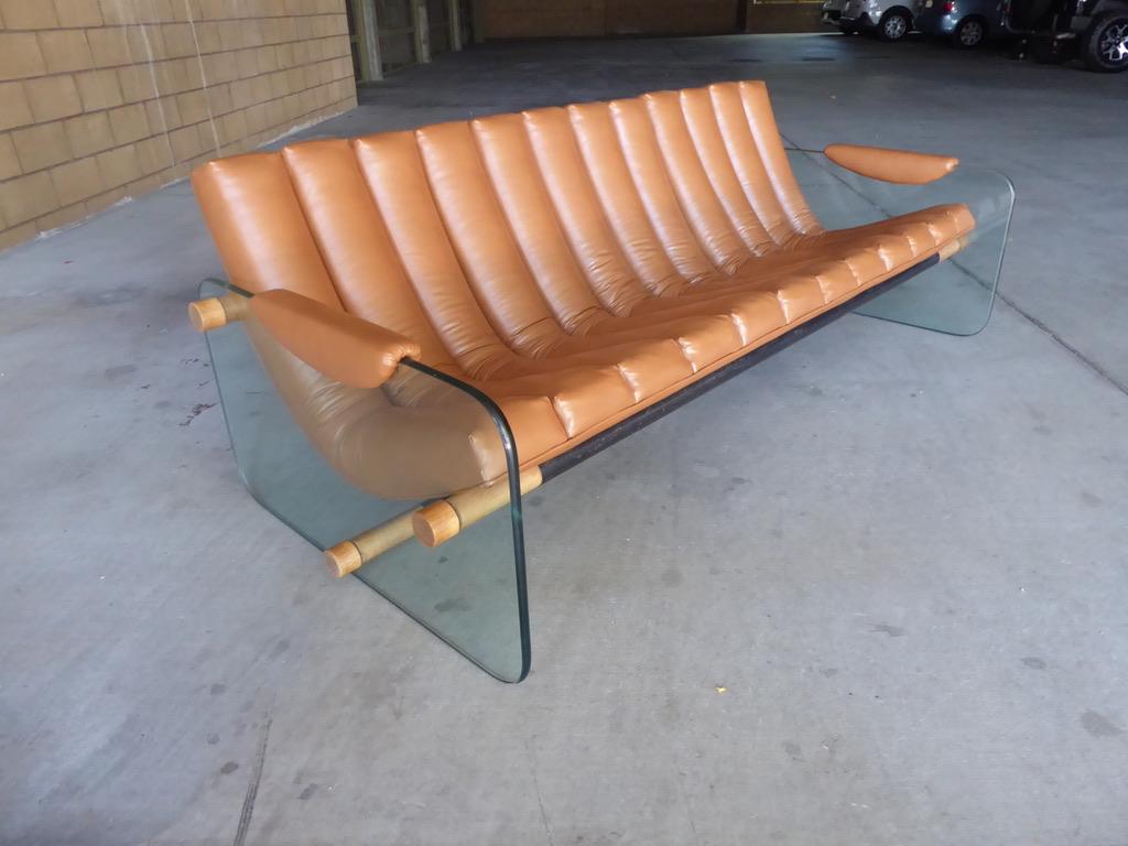 Mid-Century Modern Italian Sofa with Channeled Leather Upholstery Attributed to Fabio Lenci