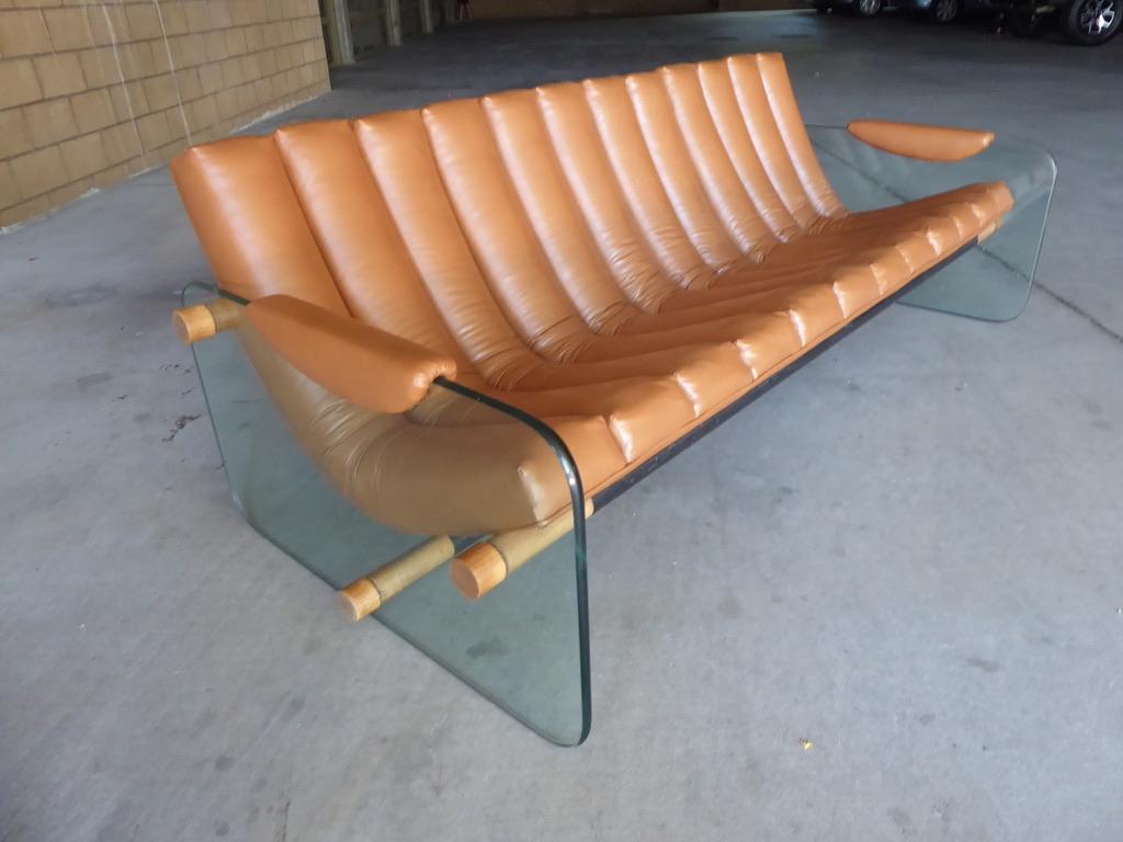 Enameled Italian Sofa with Channeled Leather Upholstery Attributed to Fabio Lenci