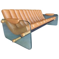 Italian Sofa with Channeled Leather Upholstery Attributed to Fabio Lenci