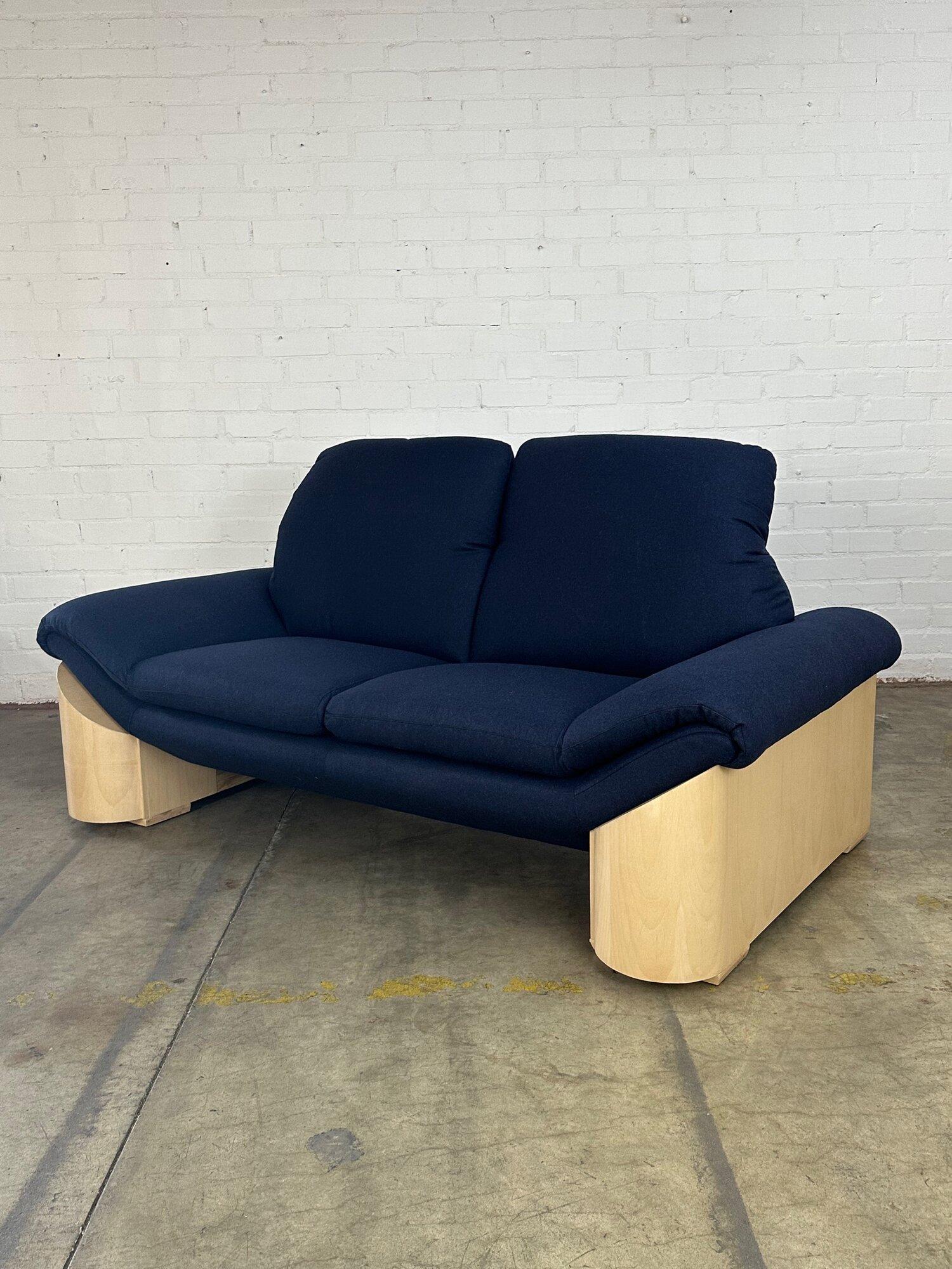 Mid-Century Modern Italian Sofa with Chunky Maple Legs For Sale