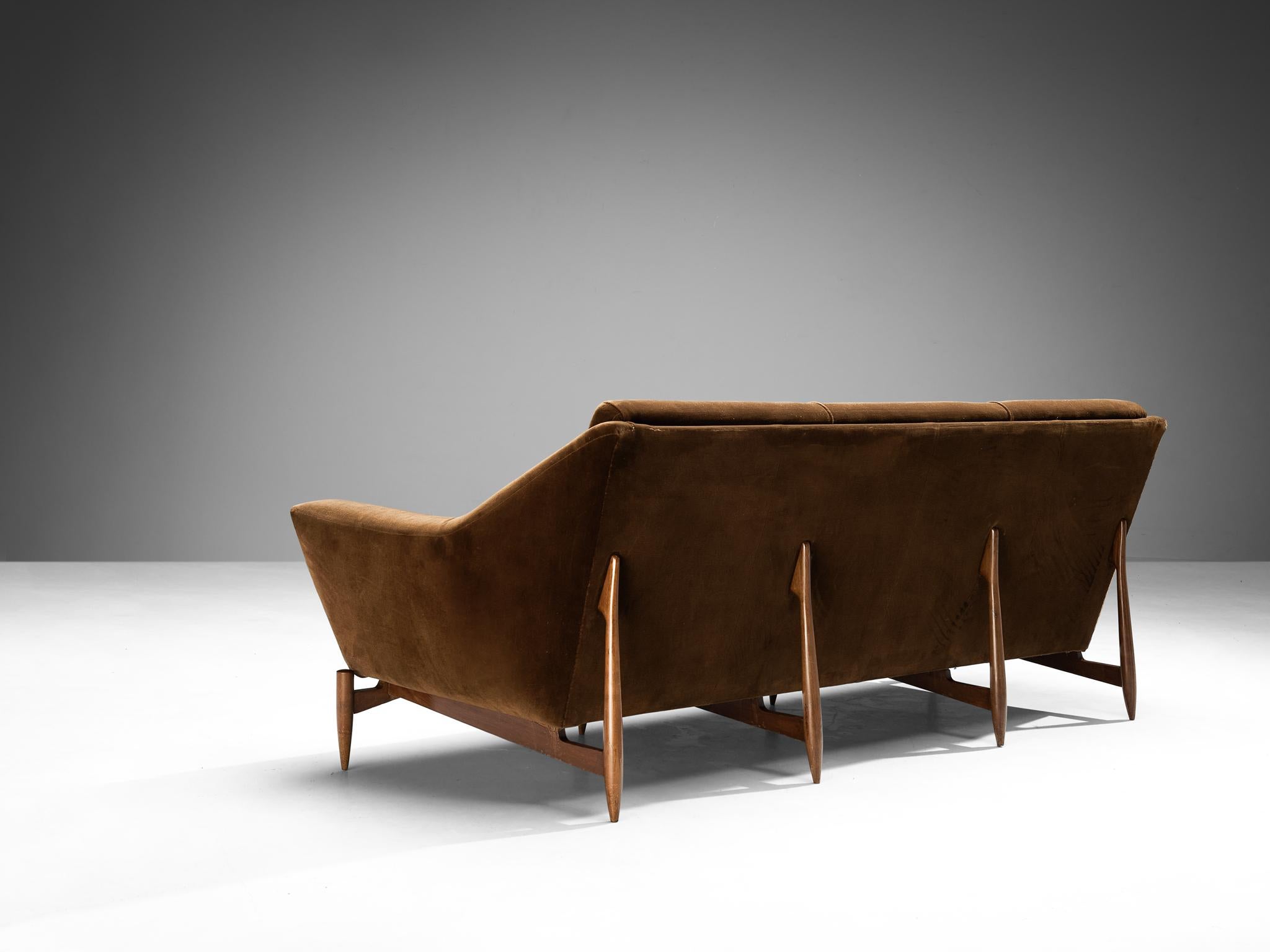 Italian Sofa with Exposed Elegant Wooden Frame in Brown Velvet 5