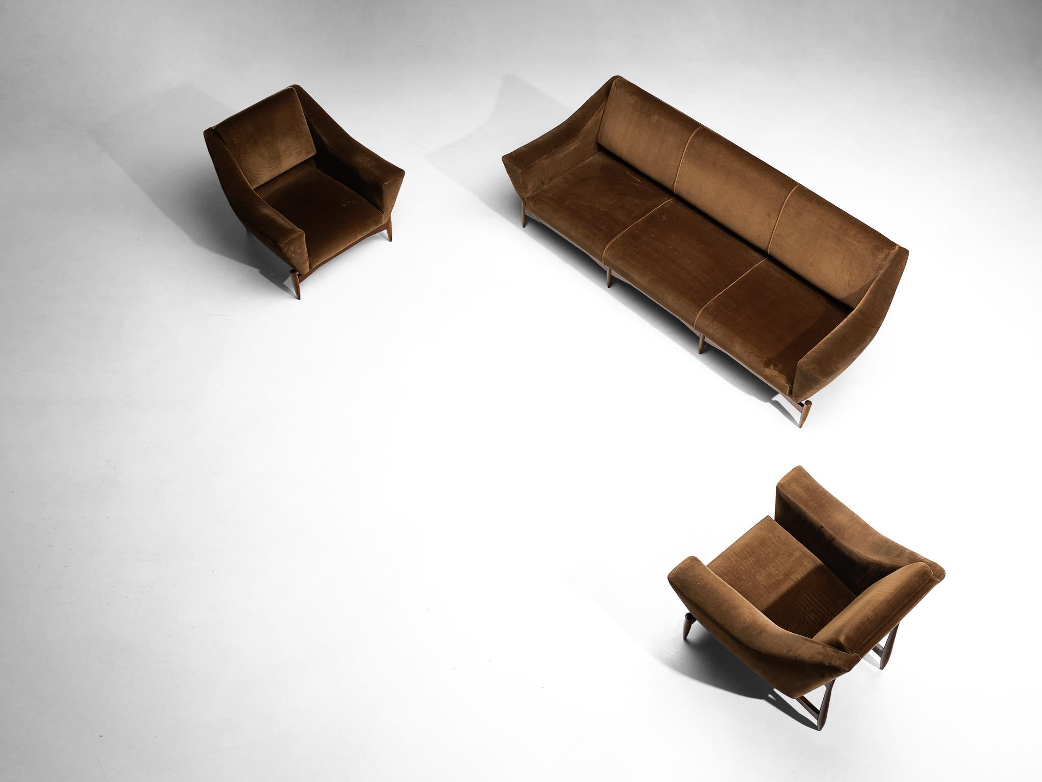 Italian Sofa with Exposed Elegant Wooden Frame in Brown Velvet 6