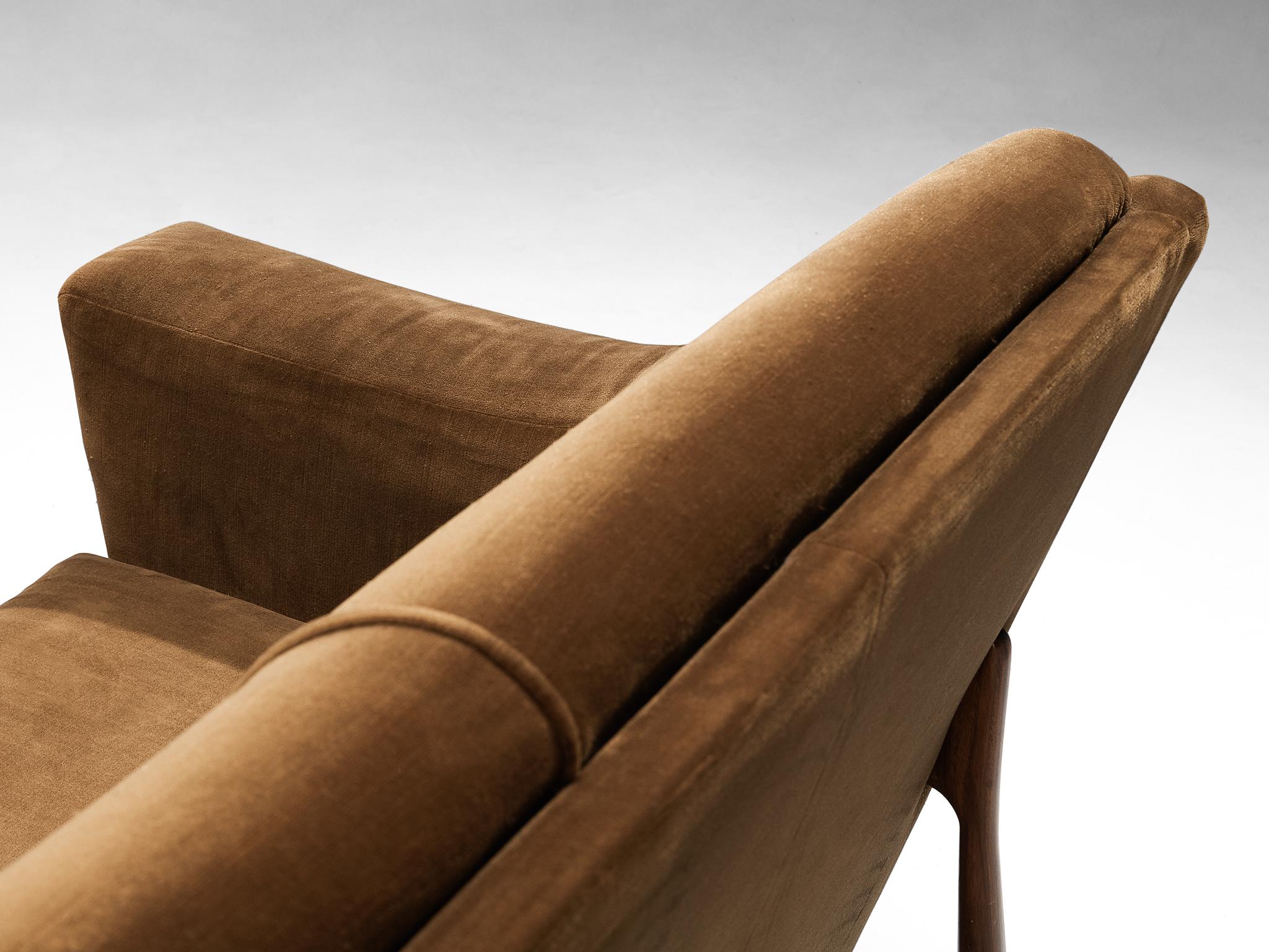 Italian Sofa with Exposed Elegant Wooden Frame in Brown Velvet 2