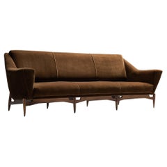 Italian Sofa with Exposed Elegant Wooden Frame in Brown Velvet