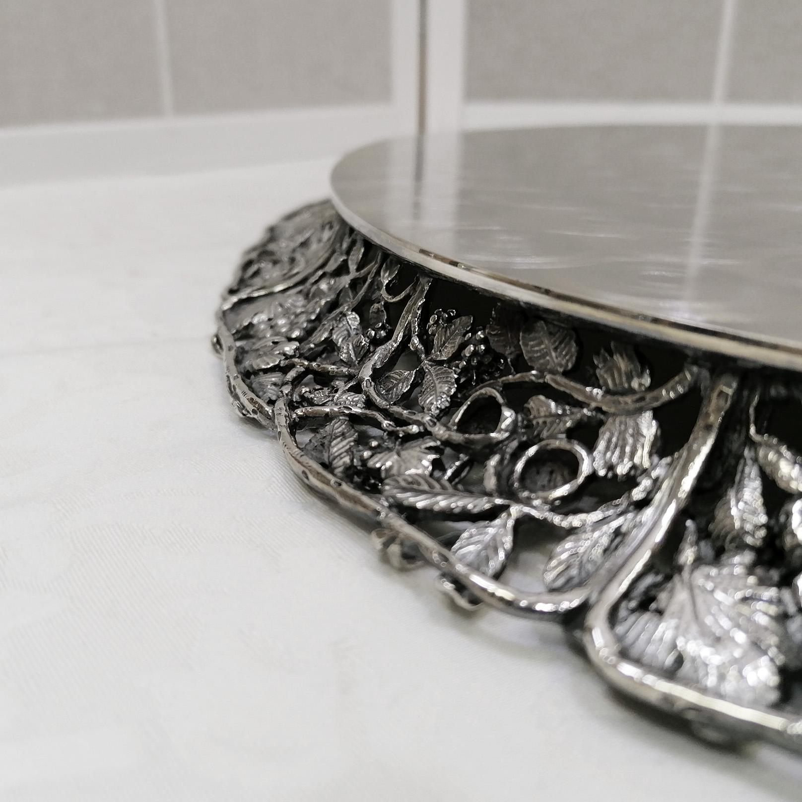 Italian Sold 800 Silver big Tray with Fruit Edge For Sale 6
