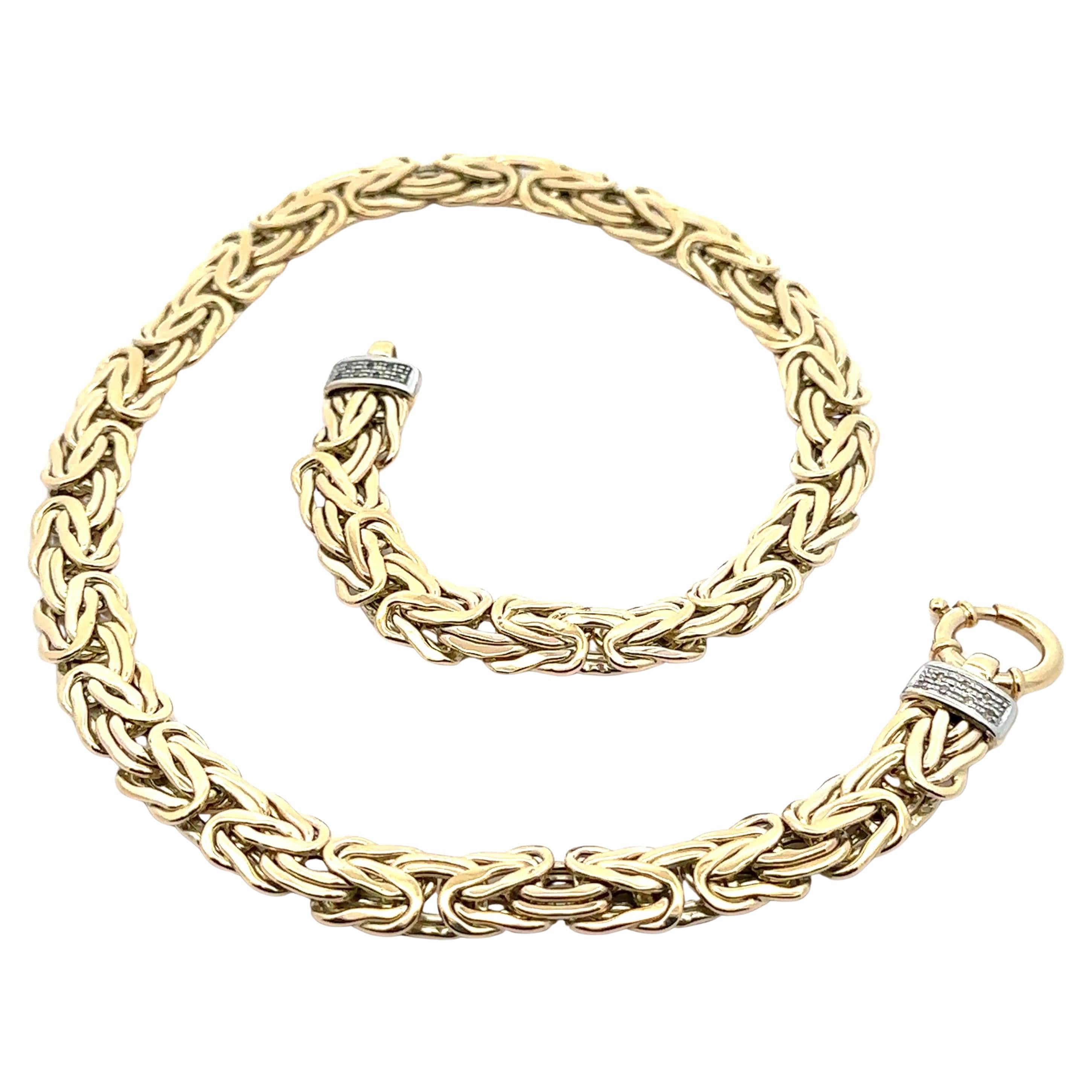 Italienische byzantinische Gliederkette aus massivem 10k Gold mit Diamanten 17" breitem, flachem Diamanten